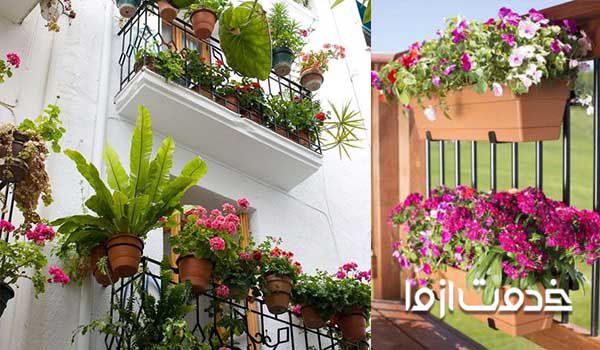 یک نمونه گلدان بر تراس و نمونه تراس گلکاری شده